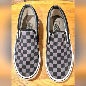 Vans Ladies 7 Classic Black & Gray Checkered Slip-Ons